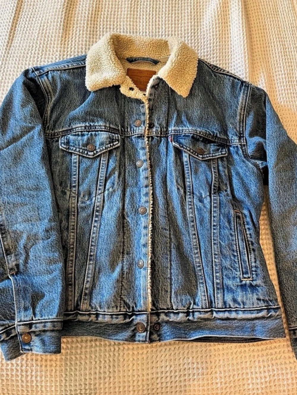 Levi'Small Original Sherpa Trucker Jacket Sherpa-Lined Denim Blue & Cream Small